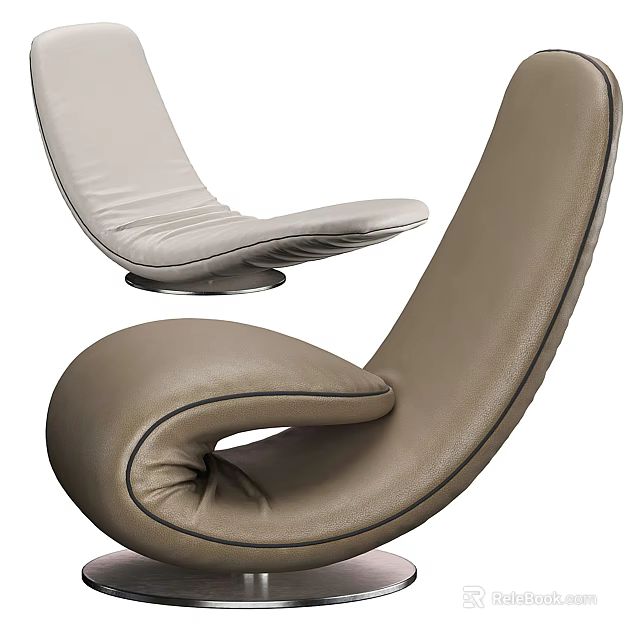 Elegant Modern Lounge Chair With Leather Upholstery Curved Shape Beige And Brown 3d model 