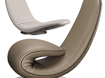 Elegant Modern Lounge Chair With Leather Upholstery Curved Shape Beige And Brown 3d model