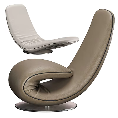 Elegant Modern Lounge Chair With Leather Upholstery Curved Shape Beige And Brown 3d model