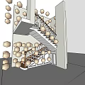 Indoor Staircase Architectural Design With Wooden Handrail White Balusters And Steps