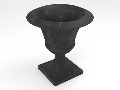 Classical Black Vase With Round Top Opening And Square Stone Base Design 3d model