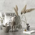 Modern Minimalist Decorative Ornament Set With VOGUE Magazine Pampas Grass Rabbit Figurine Woven Vase And Geometric Decor