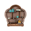 Chinese style Wooden Curio Cabinet With Arched Design Displaying Vases Books Tea Sets And Buddha Statue