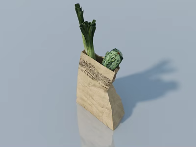 Fresh Vegetables Including Scallions And Green Leafy Vegetables In Paper Bag 3d model