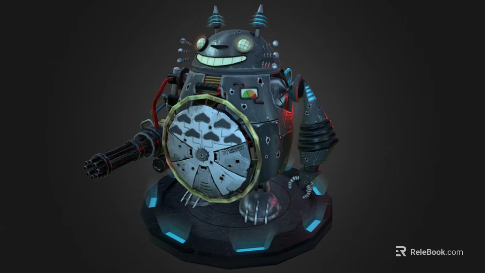 Mechanical Sci Fi Robot Character With Cannon Arm And Glowing Blue Base 3d model 