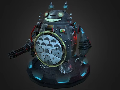 Mechanical Sci Fi Robot Character With Cannon Arm And Glowing Blue Base 3d model