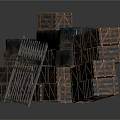 Scene Construction Components With Wooden Boards Metal Frames And Various Sized Blocks