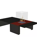 Modern Coffee Table with Transparent Glass Fire Feature Black Frame and Red Tabletop Accent