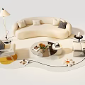 Modern Curved Sofa And Coffee Table Set With Decorative Pillows Accent Chairs And Floor Lamp