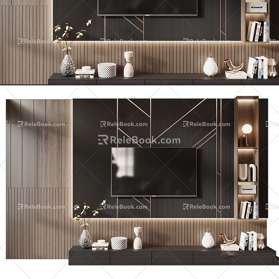 Modern TV background wall Cabinet TV wall 3d model