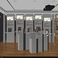 Chinese Style Public Office Space Interior Design With Open Layout Wooden Decor And Circular Ornaments