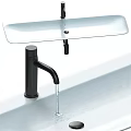 Modern White Washbasin Design With Black Faucet Running Water And Smooth Countertop