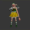 Anime Character Design With Green Hat Pink Braid Hair Yellow Skirt And Striped Socks