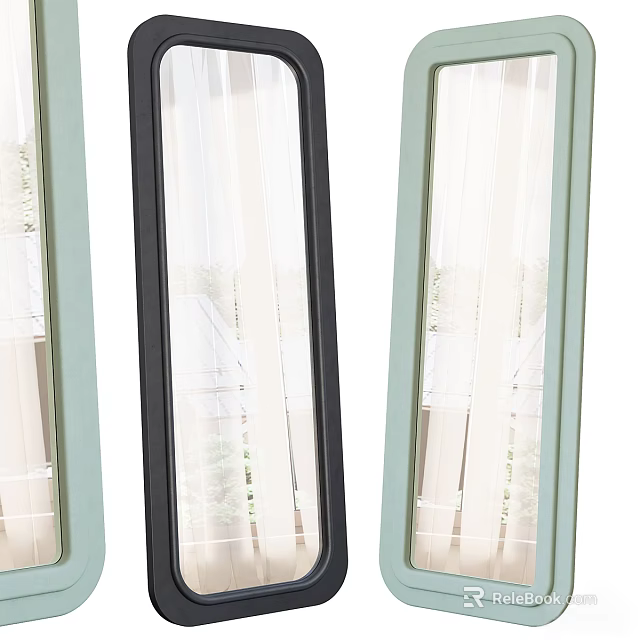 Home Living Window Curtains With Green Black Frames White Drapes And Natural Light 3d model 