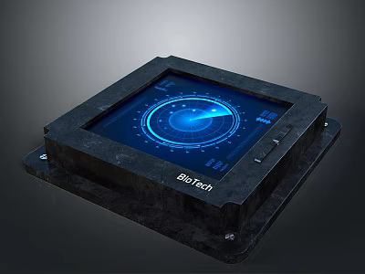 BioTech Digital Display Device With Square Frame And Blue Circular Interface 3d model