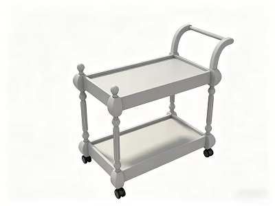 Light Gray Wheeled Side Table With Two Tier Shelves And Decorative Handle 3d model