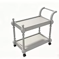 Light Gray Wheeled Side Table With Two Tier Shelves And Decorative Handle