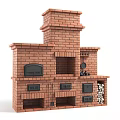 Traditional Brick Kitchen Cookware With Multiple Ovens Chimney And Firewood Storage