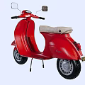Red Classic Scooter With Round Headlight Beige Seat And Rearview Mirrors