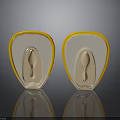Two Beige Orthopedic Insoles With Yellow Border Concave Design And Reflective Surface