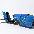 Blue Aircraft Engine Disassembled Showing Exposed Mechanical Parts And Structure