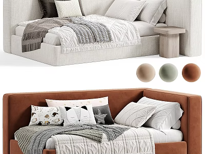 Modern Upholstered Children's Bed With Soft Pillows Blankets And Multiple Color Options 3d model
