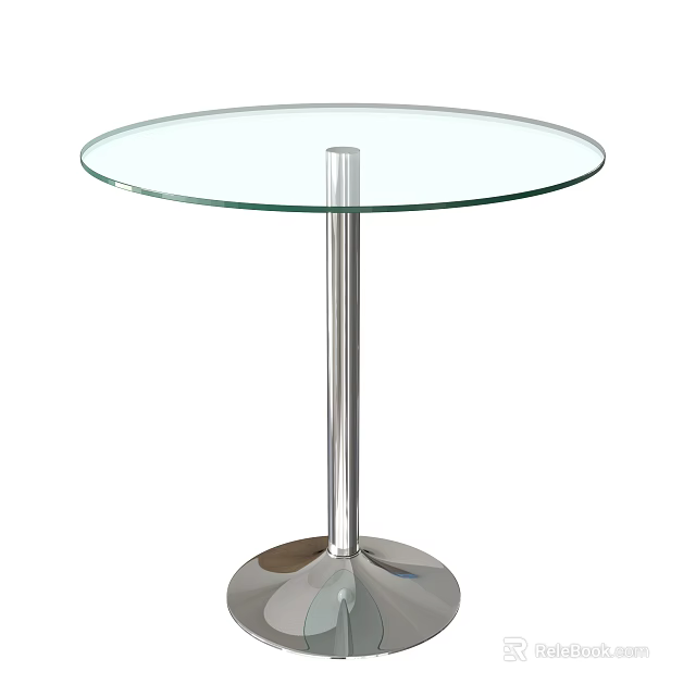Round Glass Top Dining Table With Modern Metal Pedestal Base Design 3d model 
