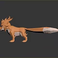 Stylized Orange Fox Low Poly 3D Model With Multiple White Tipped Tails 3d model