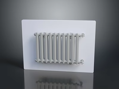 Sleek Silver Radiator Mounted On White Panel For Indoor Heating System 3d model