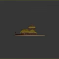 Traditional Village Model With Thatched Roofs Wooden Structures Circular Base And Enclosure