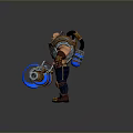 Muscular Character Holding Stylish Household Device With Blue Light Effect
