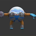 Cute Biomechanical Robot Character With Sphere Body Blue Cannon Arm And Cloud Pattern 3d model