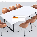 White Rectangular Conference Table With Black Metal Legs And Brown Rolling Chairs 3d model