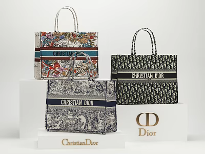 Elegant Christian Dior Handbags Featuring Assorted Patterns And Brand Logo 3d model