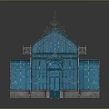 Blue Glass Greenhouse Building With Metal Frame Arched Windows And Stairs Design