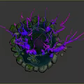 Mystical Tree Face Game Character With Glowing Purple Blue Branches Green Moss And Stone Base