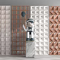 Modern Room Dividers With Geometric Grid Patterns And Mixed Material Panels 3d model