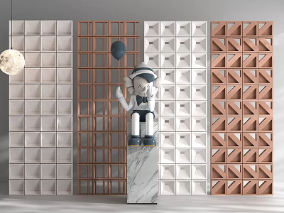 Modern Room Dividers With Geometric Grid Patterns And Mixed Material Panels 3d model