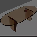 Modern Oval Glass Dining Table With Wooden Legs And Decorative Ornament