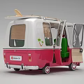 Vintage Volkswagen Bus Model With Red And White Exterior Open Doors And Green Seats