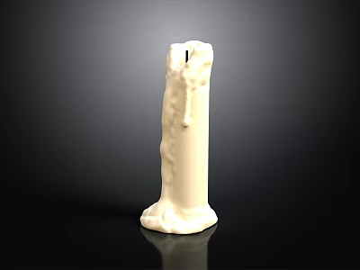 White Tall Candle with Melted Wax Dripping and Smooth Surface on Black Background 3d model