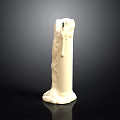 White Tall Candle with Melted Wax Dripping and Smooth Surface on Black Background