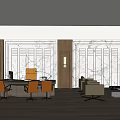 Elegant Office Interior With Wooden Cabinets Marble Walls Desk Chairs And Sofa
