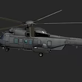 Detailed Silver Gray Helicopter With Rotors Fuselage Windows And Landing Gear