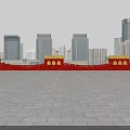 Giant Balloon Sculpture of Great Wall with Red Yellow Sections in Urban Square