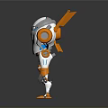 White And Orange Robot Design With Blue Circular Core And Mechanical Arms 3d model