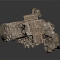 Ancient Ruins Construction Scene With Stone Rocks Scaffolding Tower And Frame
