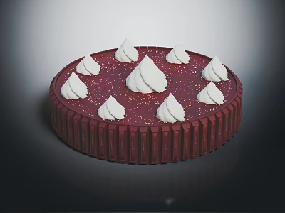 Delicious Red Berry Tart With Striped Crust And White Cream Swirls Topped With Colorful Sprinkles 3d model