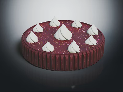 Delicious Red Berry Tart With Striped Crust And White Cream Swirls Topped With Colorful Sprinkles 3d model