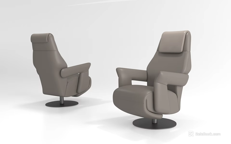 Gray Leather Office Chair With Modern Design Armrests And Swivel Round Base 3d model 